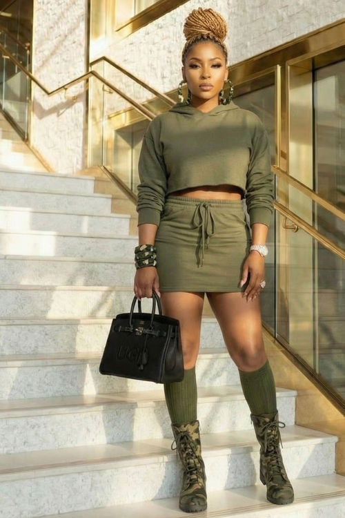 Green Baddie Hoodie Skirt Set