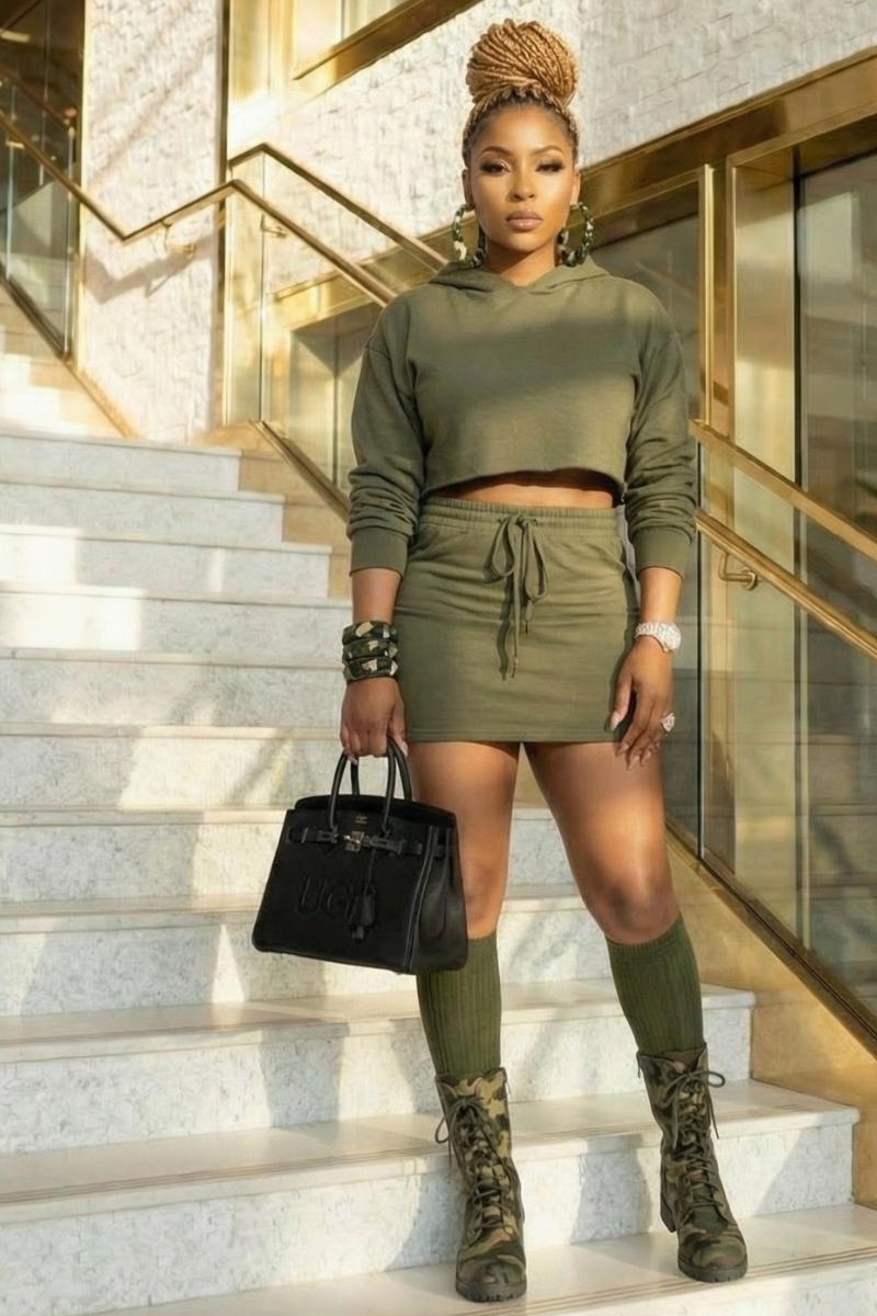 Green Baddie Hoodie Skirt Set