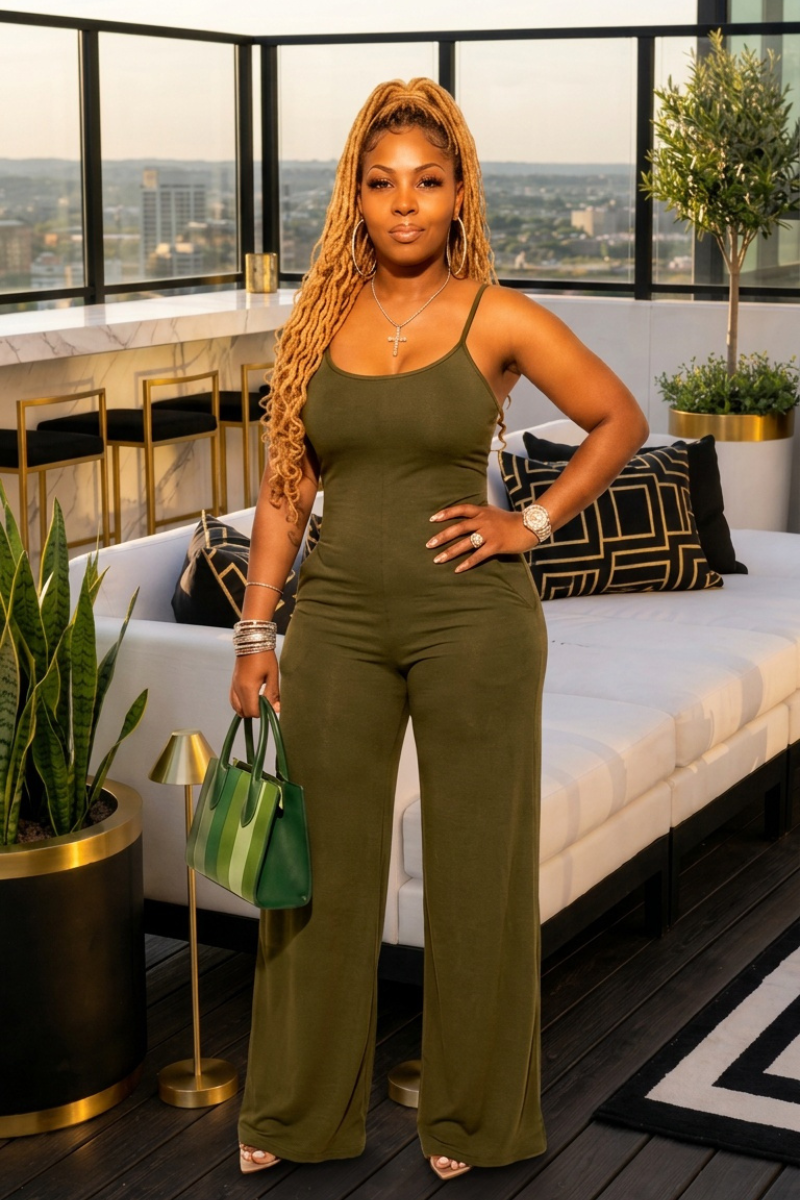 Slaycation Ready Sleeveless Army Green  Jumpsuit