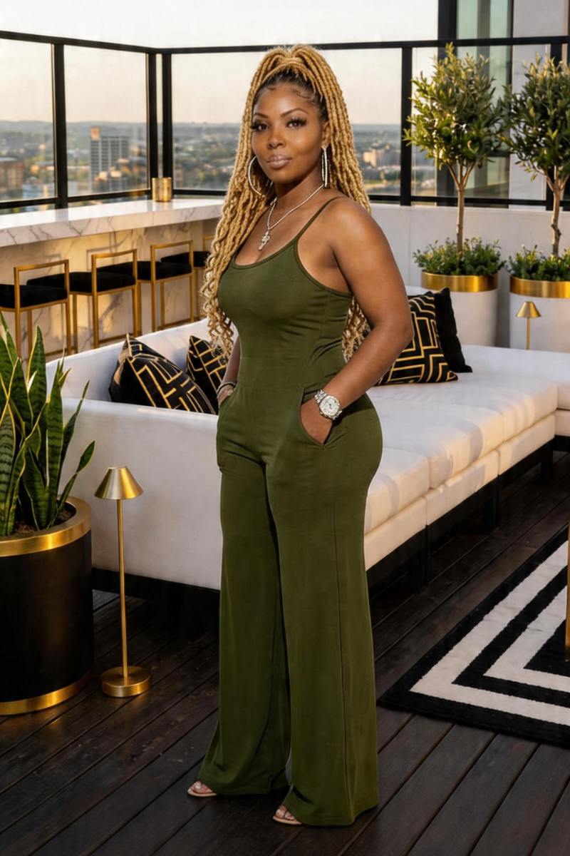 Slaycation Ready Sleeveless Army Green  Jumpsuit