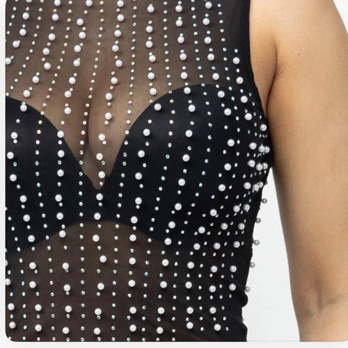 Nude Drip Pearl Mesh Top
