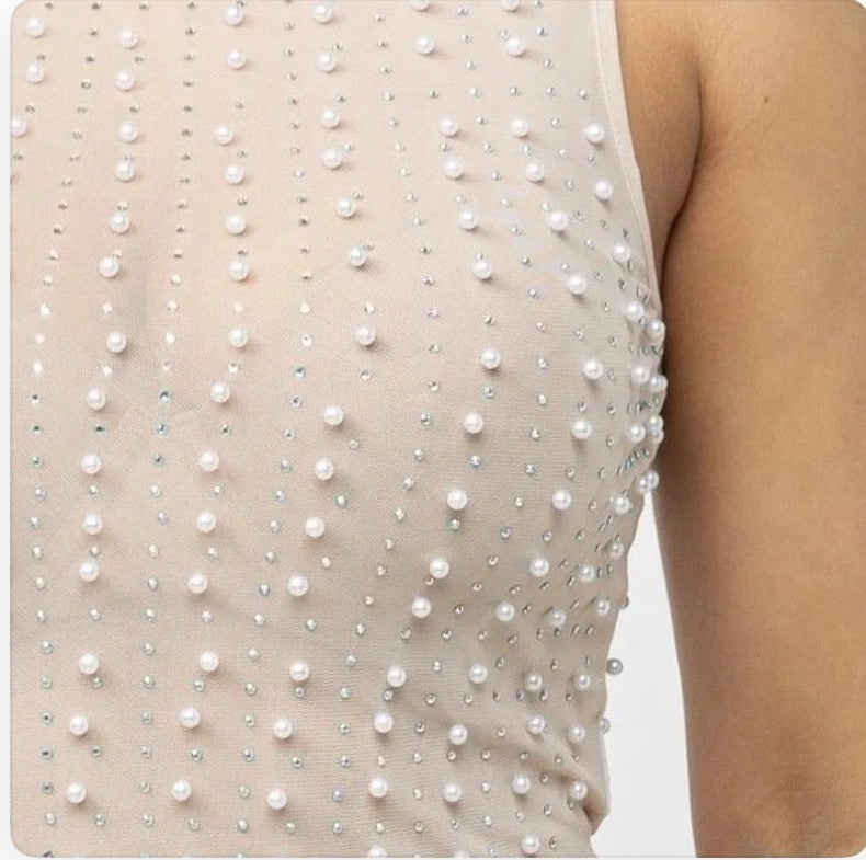 Nude Drip Pearl Mesh Top