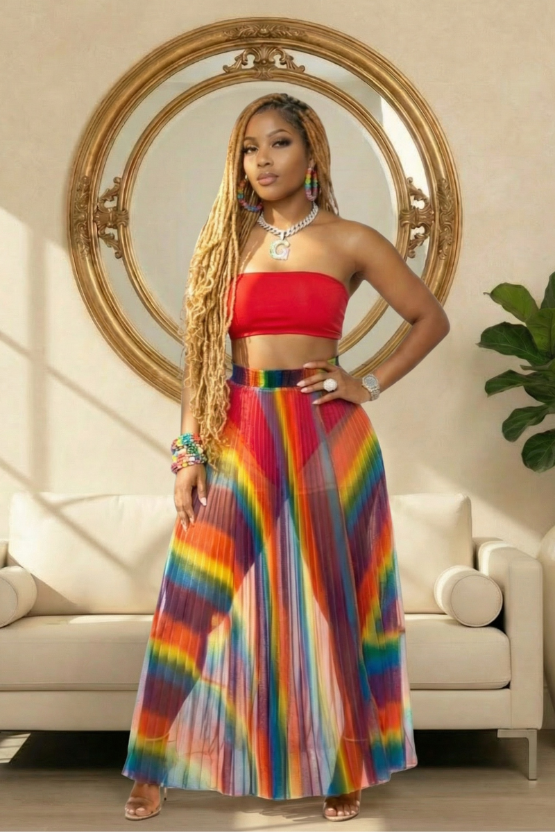 Twirl Me Bold Pleated Skirt Set