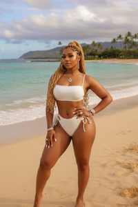 Coconut Creme Drawstring Lace Up Swimsuit