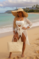 Coconut Creme Drawstring Lace Up Swimsuit