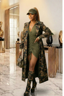 V-Neck Drawstring Green Long Sleeve Bodycon Dress