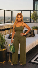 Slaycation Ready Sleeveless Army Green  Jumpsuit