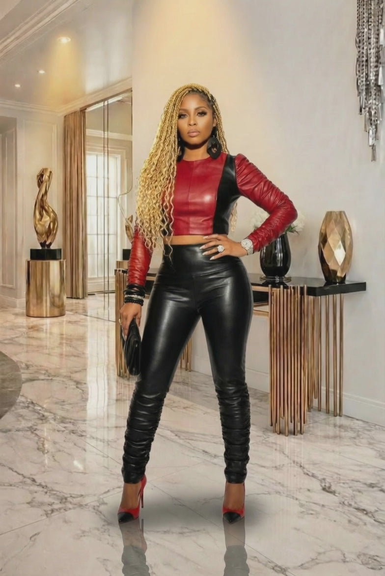 Faux Leather Ruched High Waist Pants