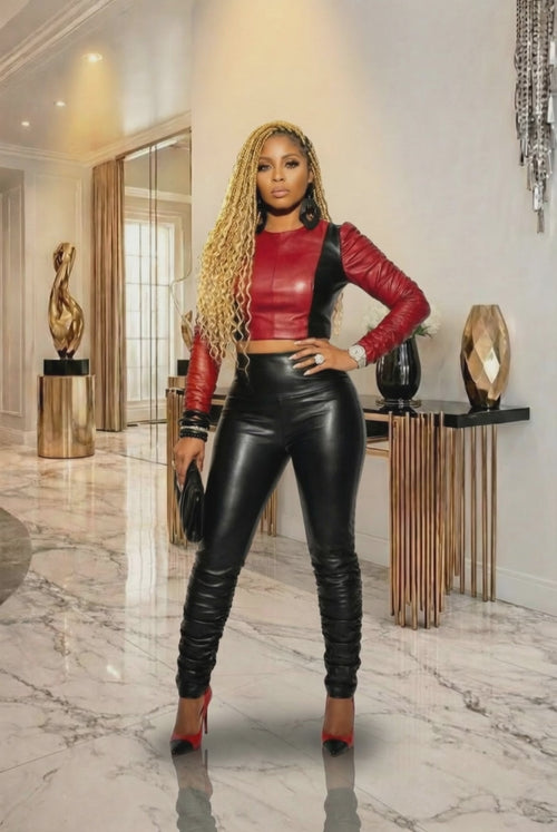 Faux Leather Ruched High Waist Pants