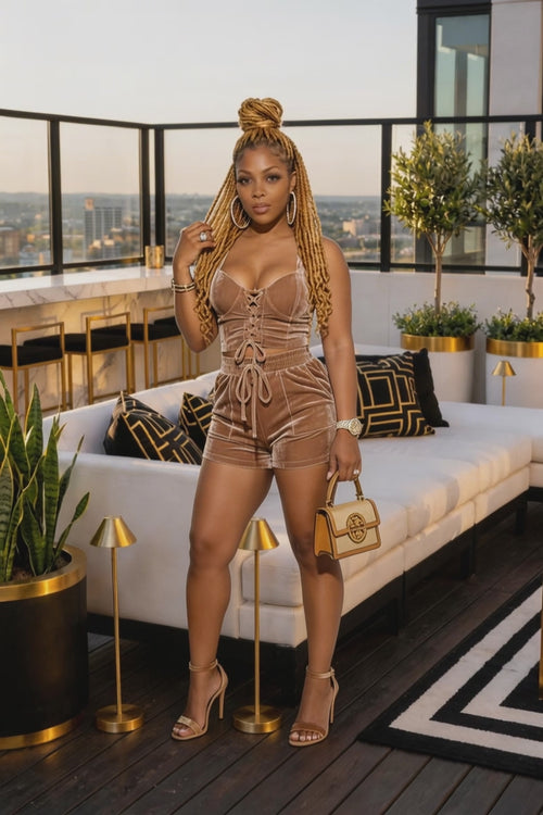 Mocha Melt Velvet Lace-Up Set