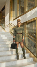 Green Baddie Hoodie Skirt Set